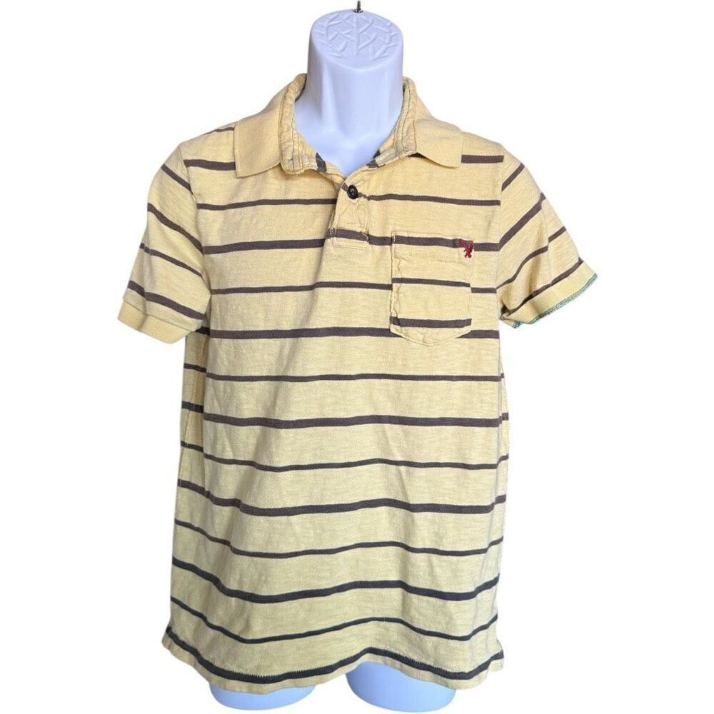 Mens Vintage American Eagle Striped Yellow Polo Tee T-Shirt - Sz M